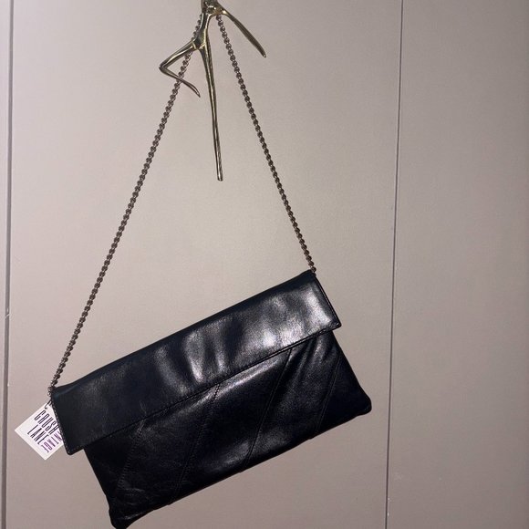 Vintage Black Genuine Leather Clutch with Chain - Picture 2 of 10